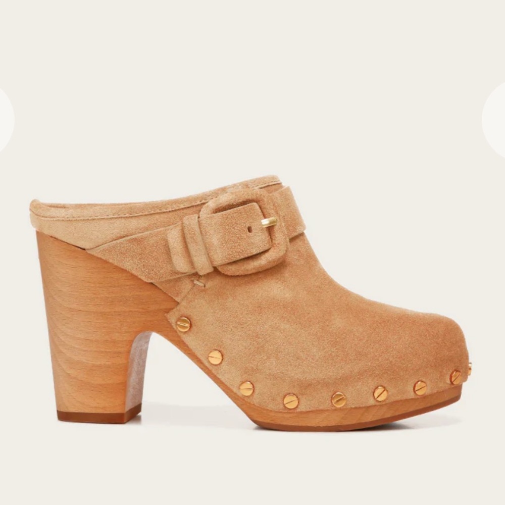 Veronica Beard Dacey Suede Studded Block Clogs in sand sz‎ 10 M (F 655) - Picture 3 of 16